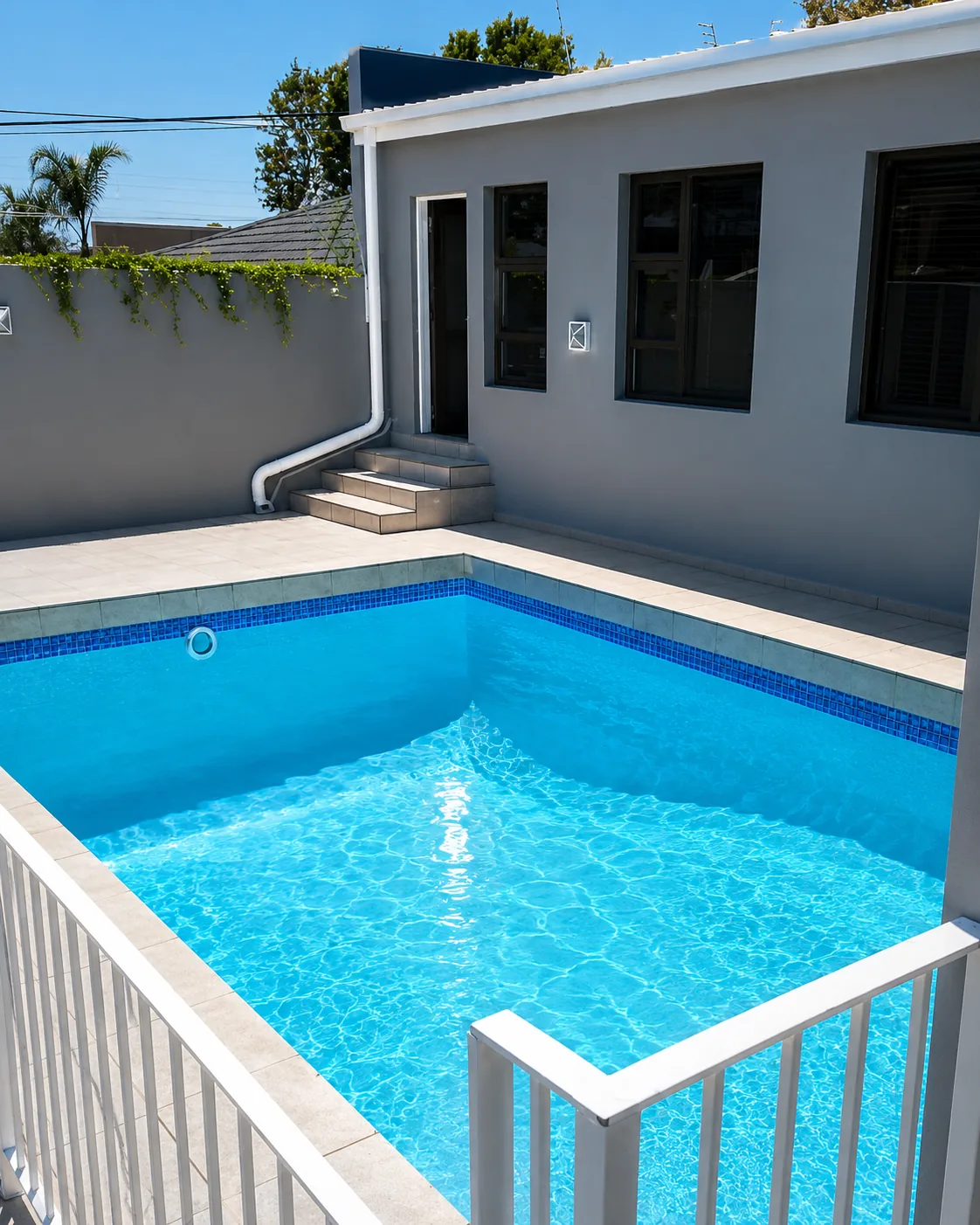 Modern resurfaced backyard pool
