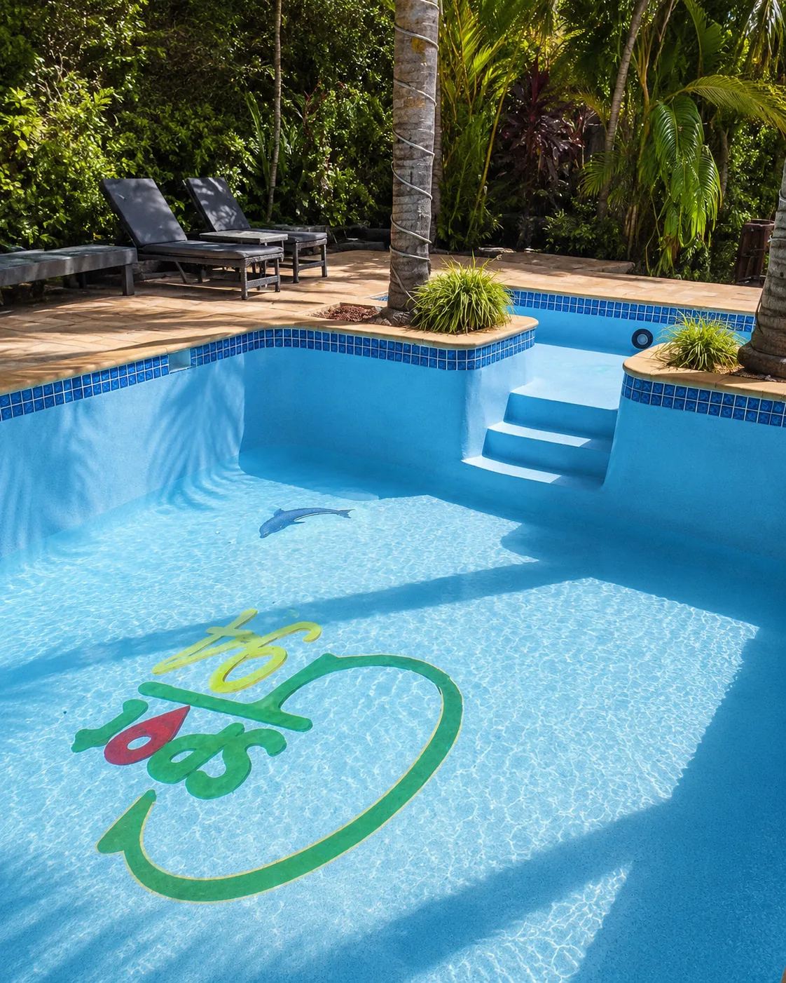 Tropical pool with custom artwork